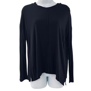 VINCE Top Black Scoop Neck Center Seams Long Sleeve T-Shirt Women's S